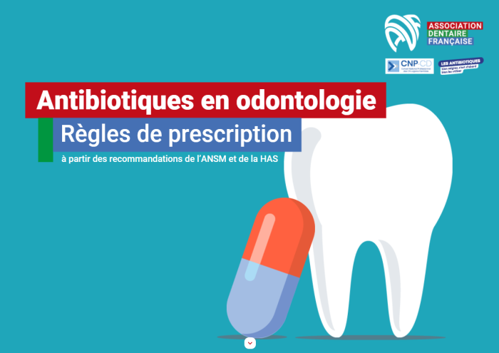Couverture du guide "Antibiotiques en odontologie - Règles de prescription" à destination des chirurgiens-dentistes et de toute la profession dentaire 