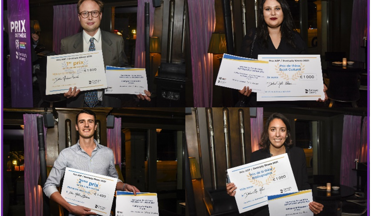 Les 4 lauréats du Prix de thèse ADF/Dentsply Sirona 2021, Ludovic Sicard, Julie Kabous, Matthieu Grosborne et Léa Massé.